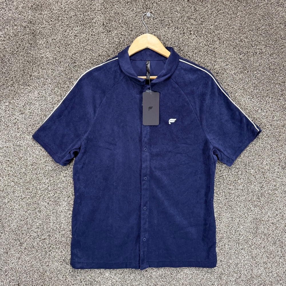 Fabletics Island Terry Cloth‎ Button Up Mens M Blue Lightweight Cotton Blend